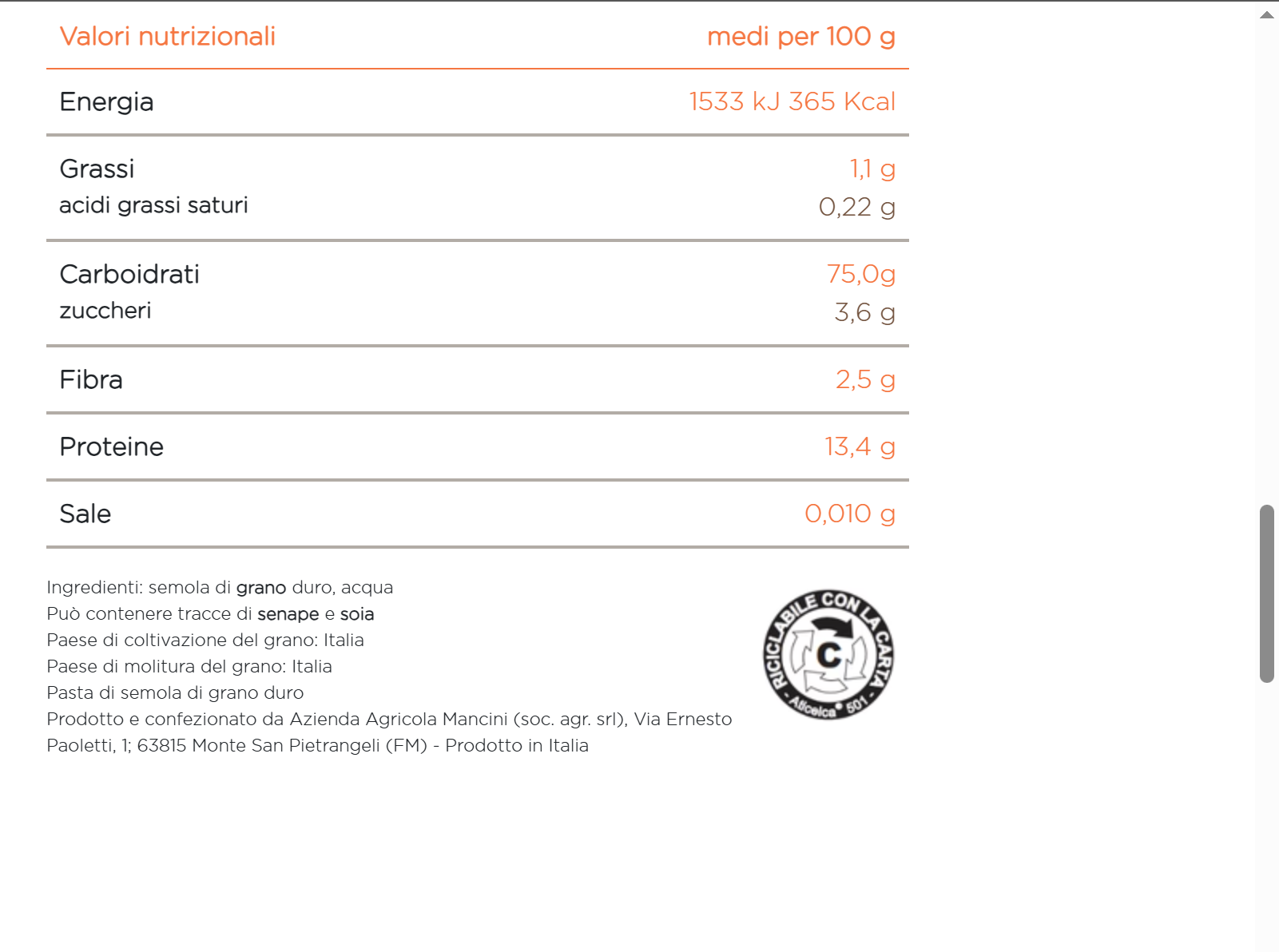 Pasta Mancini – Linea Classica - immagine 2