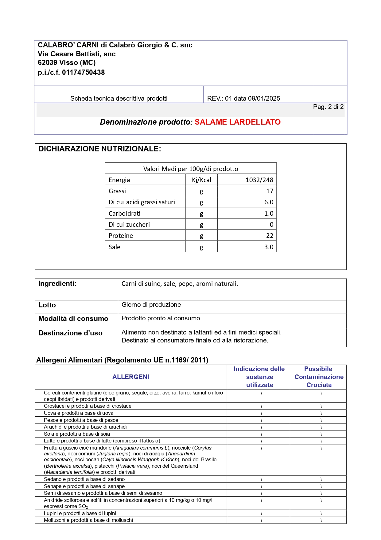 Salame lardellato - Norcineria Calabrò - immagine 3