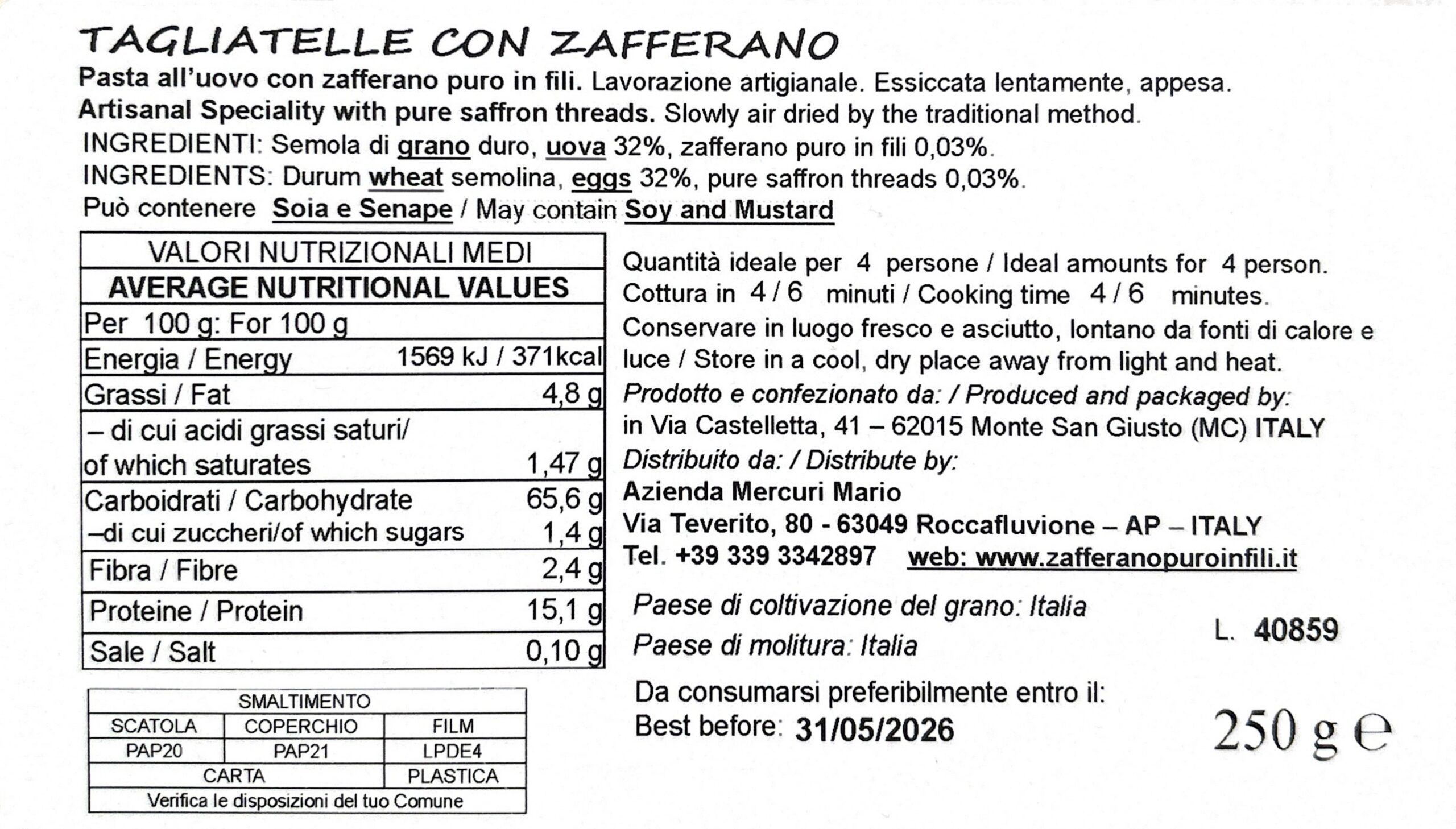 Tagliatelle allo Zafferano dei Sibillini - Azienda Agricola Mercuri - immagine 2