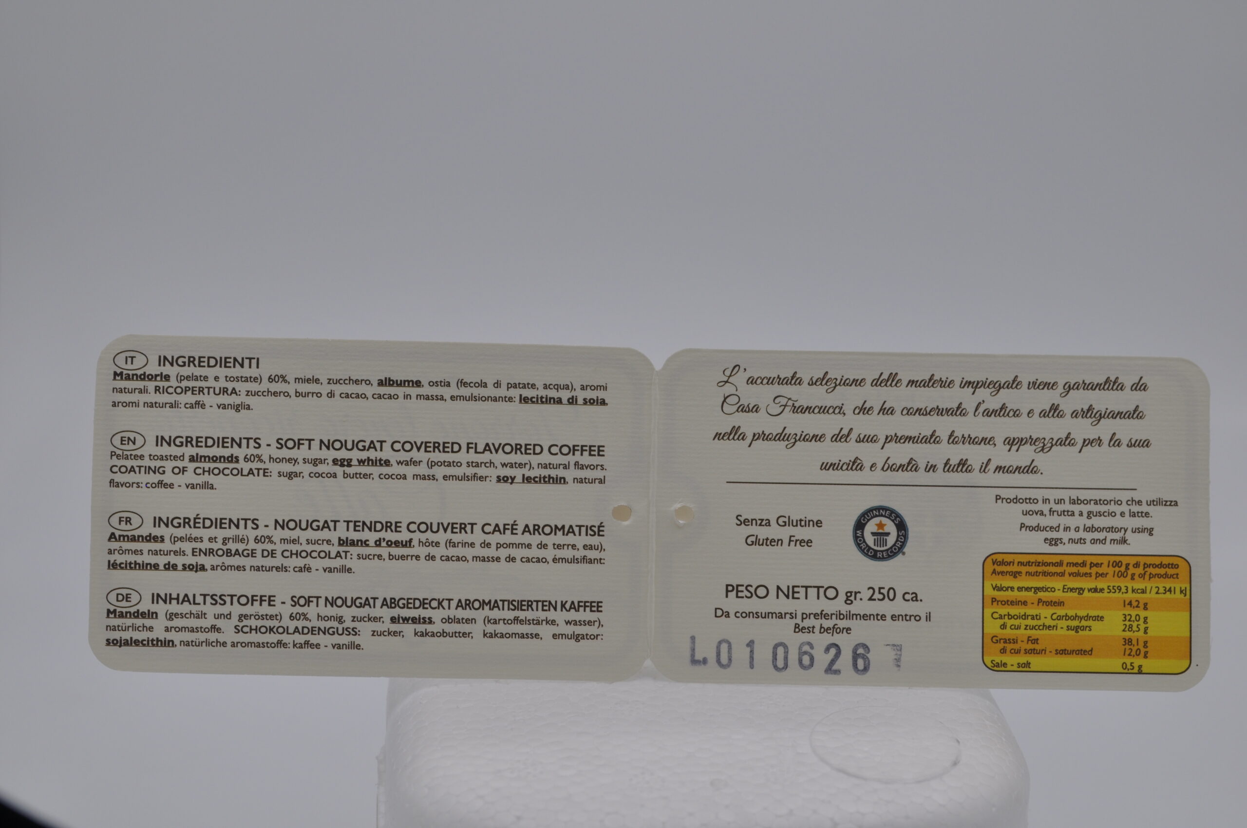 Torrone artigianale camerinese tenero ricoperto al caffè - Casa Francucci - immagine 2