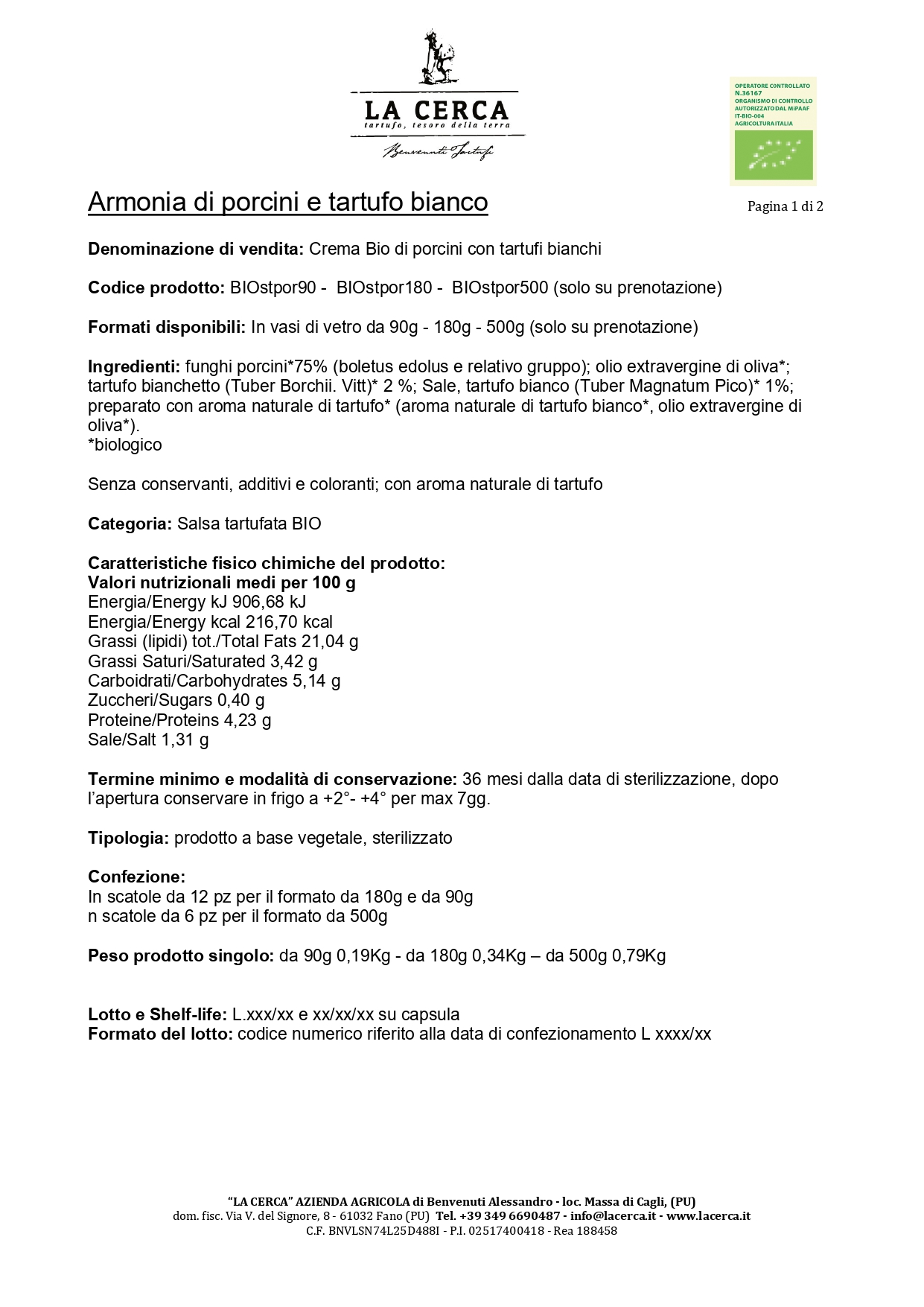 Salsa tartufata bianco e Funghi porcini BIO Azienda Agricola La Cerca - immagine 2