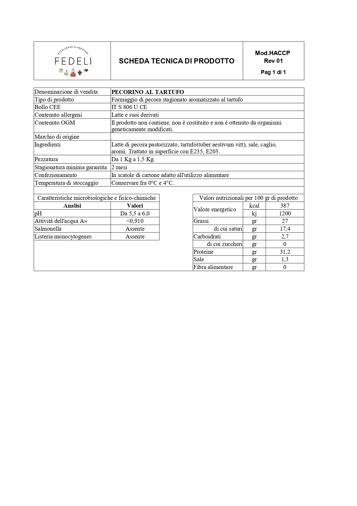 Pecorino al Tartufo Eccellenze Alimentari Fedeli - immagine 2