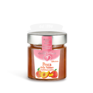 Vasetto Confettura Extra di Pesca della Valdaso Cuore d’Italia – 130% di frutta, prodotto artigianale marchigiano