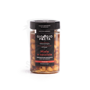 Vasetto di miele e nocciole biologico Giorgio Poeta – 195g con nocciole BIO immerse in miele di acacia