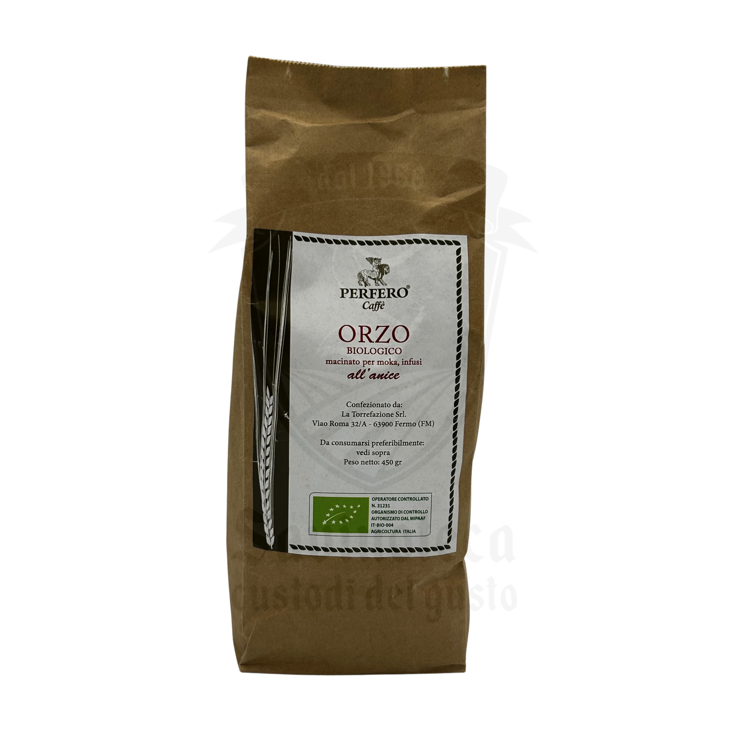 Orzo biologico macinato all’anice Perfero Caffè in confezione da 450g, prodotto naturale senza caffeina